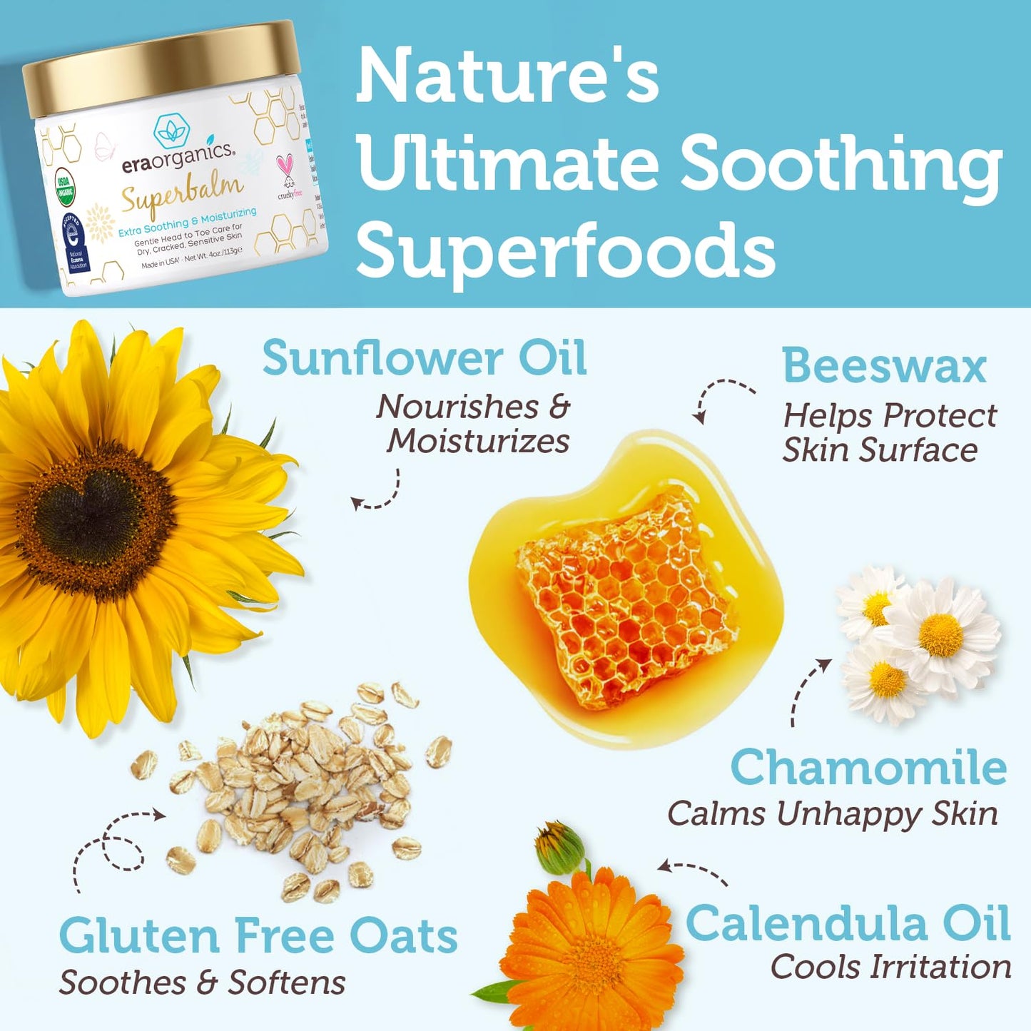Era Organics Healing Ointment for Babies - USDA Certified Organic Natural Moisturizer Gentle on Sensitive Skin Prone To Baby Eczema, Cradle Cap (Infant Seborrheic Dermatitis), Rashes, Hives and More