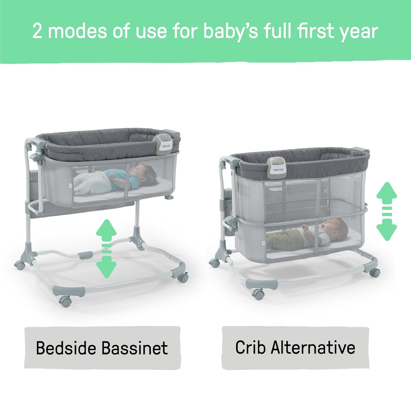 Ingenuity Dream Hero Starlight 3-in-1 Co-Sleeping Bassinet and Crib - Lume (Grey), Unisex, Newborn to 12 Months