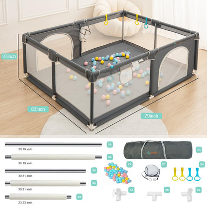 COMOMY Playpens for Babies and Toddlers, Small Baby Play Pens, Activity Center for Safe and Non-Slip Baby Fence, Full Mesh Design, Indoor & Outdoor Kids Activity Center (Dark Grey, 36"x36")