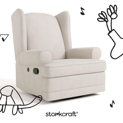 Storkcraft Serenity Glider Recliner Nursery Rocking Chair with USB Charging Port (Ivory) – Premium Upholstered Nursery Glider Recliner with Manual Recline Function, Dual USB Charging