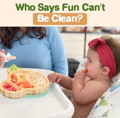 Bamboo Plates for Kids - Baby & Toddler Plates with Suction for Feeding & Weaning, Eco-Friendly Bear Design Promotes Self-Feeding, Ideal for Busy Moms & Dads, Sturdy & BPA-Free (Pink)