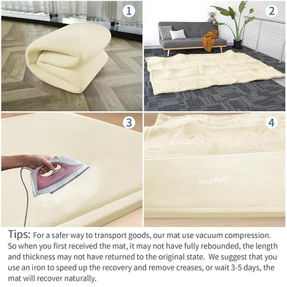 Huloo Sleep Ultra Soft Baby Play Mat for Floor,1.3" Thick Elasti-Foam 50x50 Playpen Mat for Toddlers Infant kids,Non-Slip Backing Safe for Crawling&Tummy Time,Tatami Style (Vanilla)
