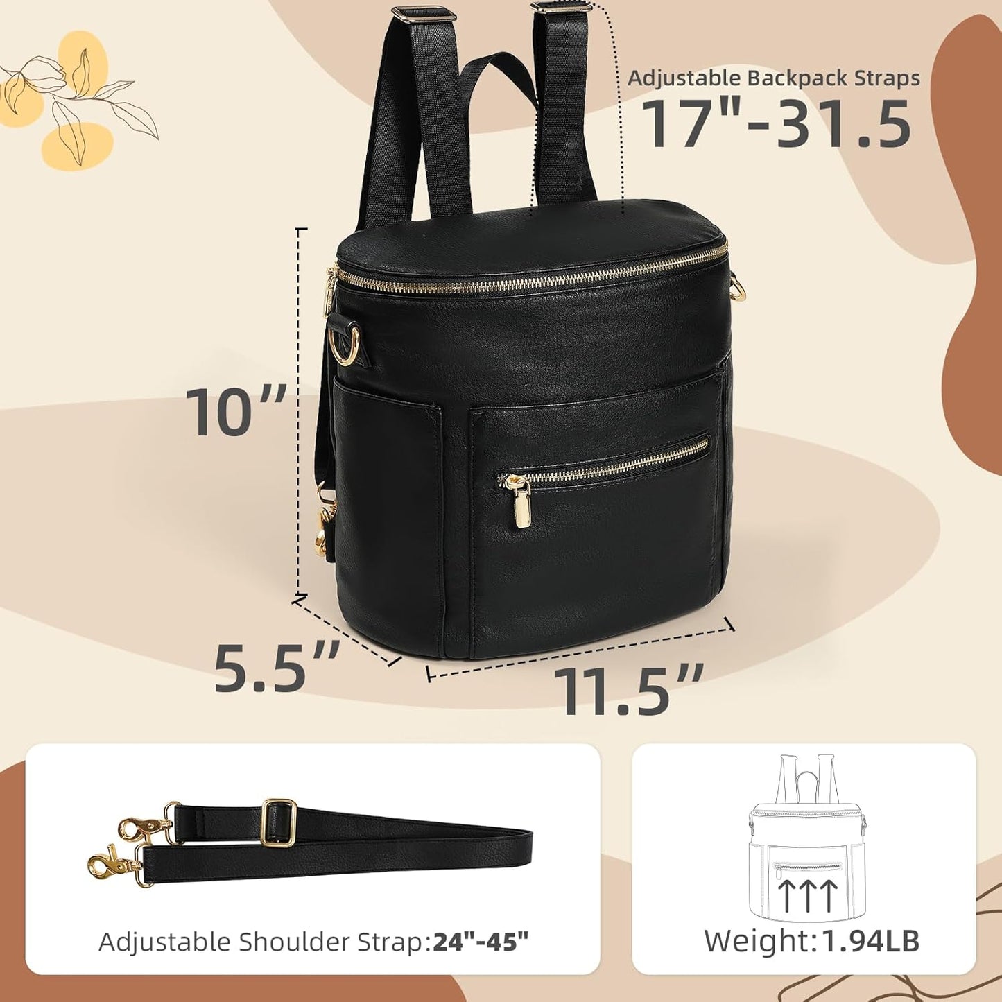 miss fong Small Diaper Bag Mini Diaper Bag, Leather Diaper Bag Backpack Mini Backpack with 14 Pockets Insulated Pockets & Shoulder Strap