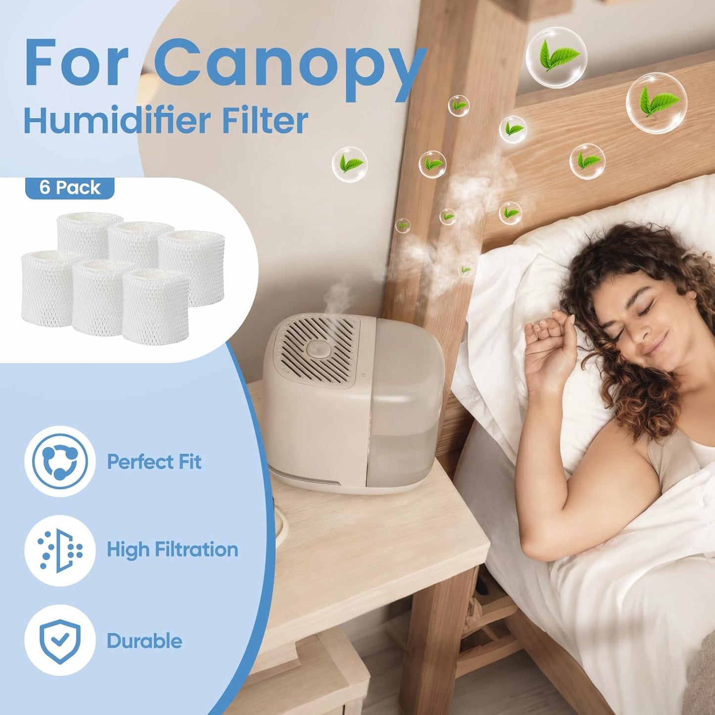 Humidifier Filter Replacement Compatible with Canopy Bedside and Nursery Humidifier, Made with Wood Pulp, Paper Filter, 3-Pack
