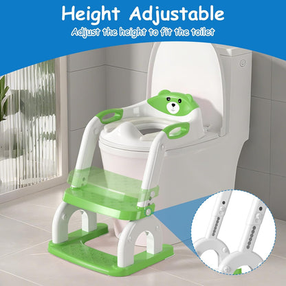 Potty Training Seat with Step Stool for Toddlers - Upgrade 2-in-1 Toilet Seat Toilet Ladder for Kids Children Boys Girls, Anti-Slip Pad & Adjustable Height with Waterproof - Pink