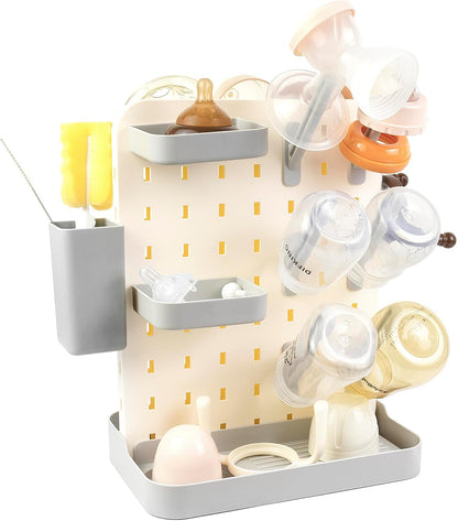 Baby Bottle Drying Rack Space Saving Countertop Vertical Rack with Brushes Holder (Pink)
