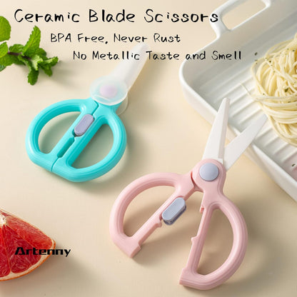 Baby Food Scissors with Travel Case, Ceramic Food Scissors Kids, Toddler Scissor with Safety Lock, Ideal for Pizza, Meats, Noodles, Vegetables, and Fruits (C)