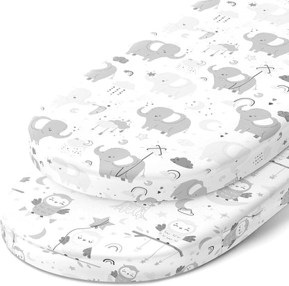Bedside Sleeper Bassinet Sheets for 33x20 Inch Mattress Pad – Compatible with Maxi COSI Iora, Kidsclub, Angelbliss, Baby Joy, Koola Baby Bedside Bassinet – 100% Jersey Cotton – 2 Pack