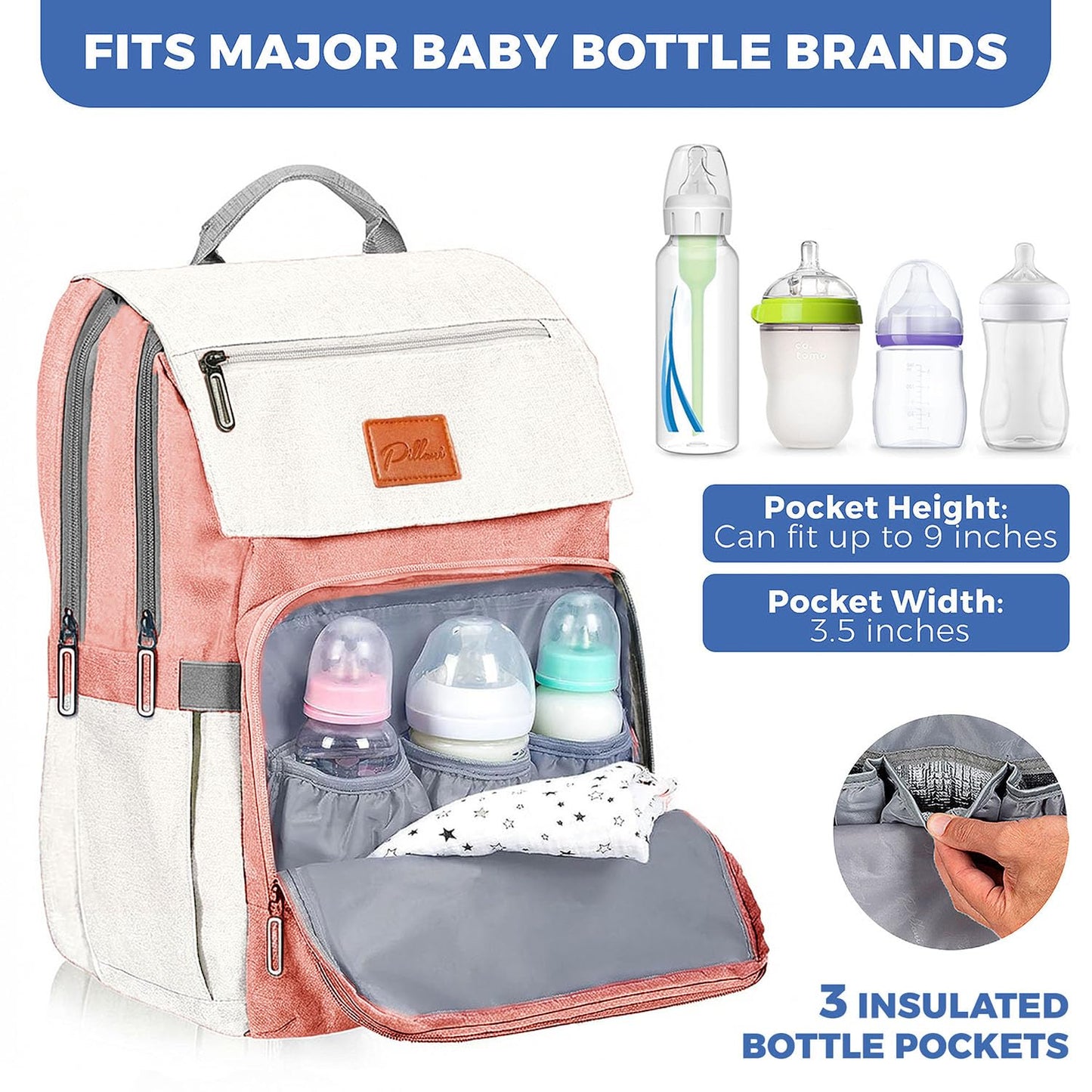 PILLANI Baby Diaper Bag Backpack - Large Waterproof Travel Diaper Bag for Boys & Girls, 16 Organizer Pockets with Changing Pad, Insulated Bottle Pockets & Stroller Straps, Baby Shower Gifts, Dinosaur