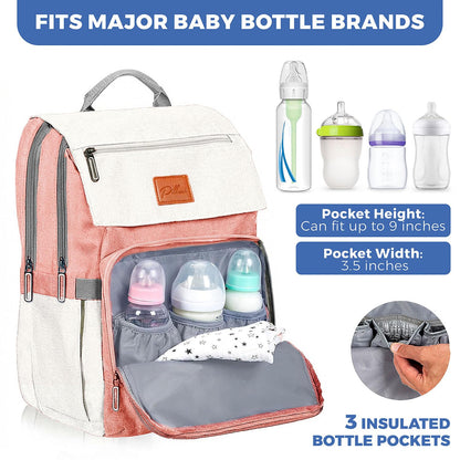 PILLANI Baby Diaper Bag Backpack - Large Waterproof Travel Diaper Bag for Boys & Girls, 16 Organizer Pockets with Changing Pad, Insulated Bottle Pockets & Stroller Straps, Baby Shower Gifts, Dinosaur