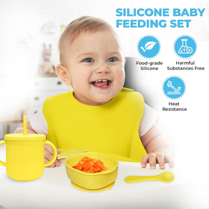 Silicone Baby Feeding Set - 9 Pieces - First Stage Solid Food Eating Baby Utensils - 6+ Months - Crab Shape