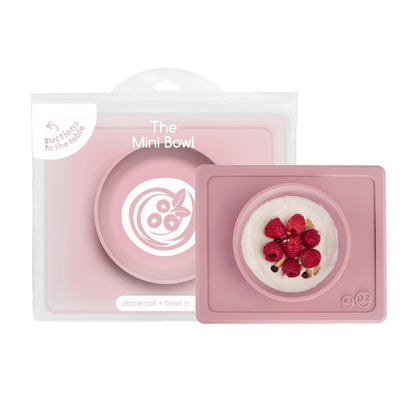 ezpz Mini Bowl (Pewter) - 12 Months+ - 100% Silicone Suction Placemat + Bowl for Toddlers - Comes with a Reusable Travel Bag