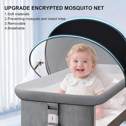 Bassinet Cover Mosquito Net for Babies to Keep Insects/Bugs/Cats Out, Toddler Bassinet/Bedside Sleeper/Crib Net with Two-Way Zippers & Storage Bag, Breathable Mesh Holes, White