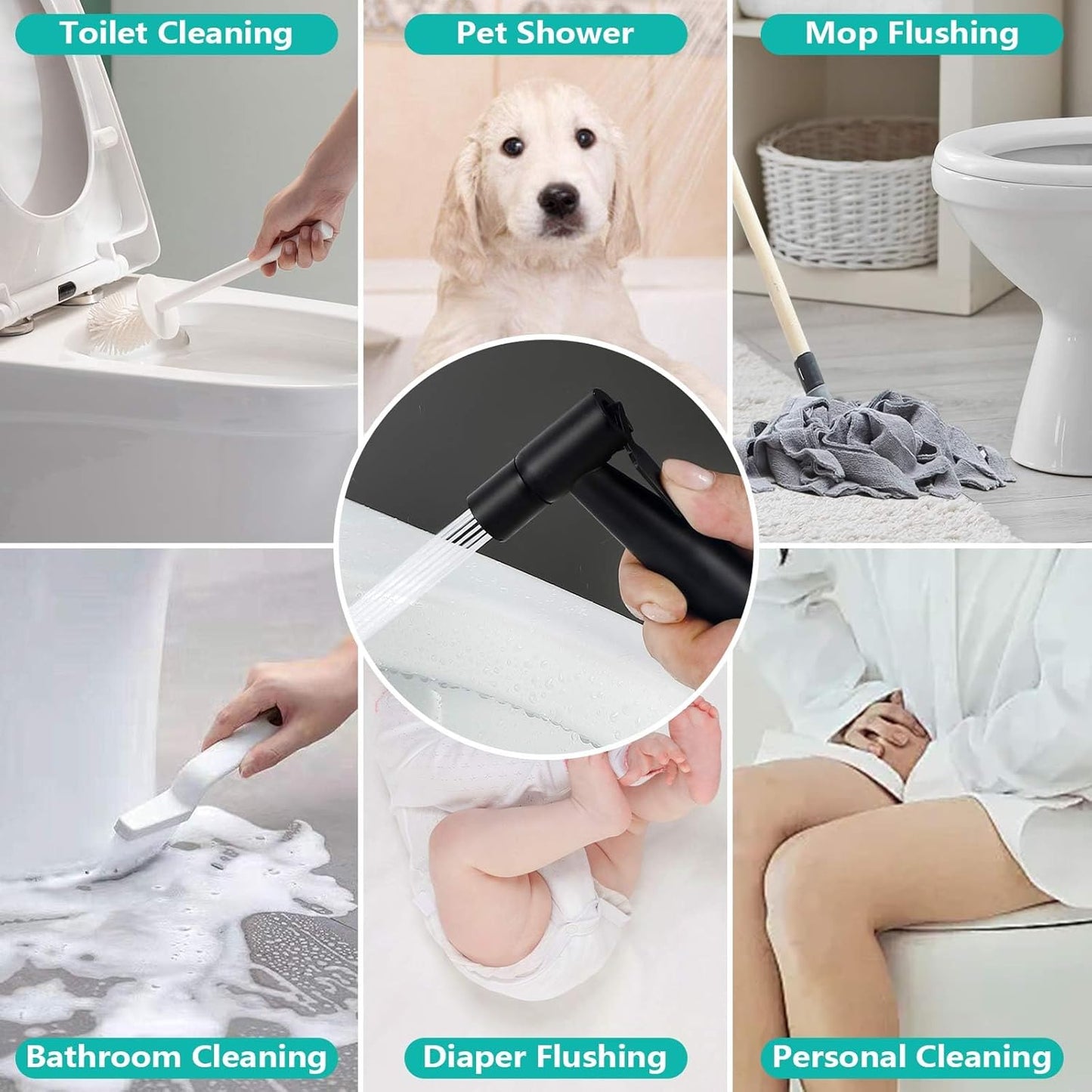 BARROCK Bidet Sprayer for Toilet, Handheld Jet Spray for Existing Toilets with Bidet Hose, Adjustable Water Pressure Muslim Shower, Stainless Steel Cloth Diaper/Feminine Wash Sprayer Brushed Nickel