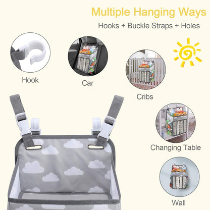 Accmor Hanging Baby Diaper Caddy Organizer, Diaper Stacker, Baby Crib Hanging Classified Storage Bag Organizer for Changing Table, Crib, Playard or Wall & Nursery Organization, Grey