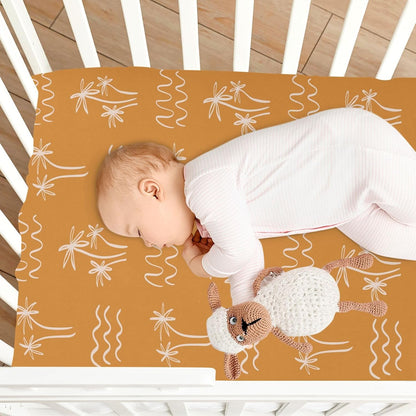 Fall Cute Mushroom Leaves Fitted Crib Sheets Stretchy Portable Playard Sheets for Baby Toddler, Breathable Soft Mini Crib Mattress 52 x 28 in for Boys and Girls