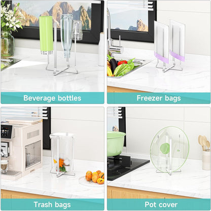 Bottle Drying Rack Reusable Drying Rack for Bottles Metal Foldable Water Bottle Dryer Holder Space Saving Cups Dryer Racks Kitchen Stand Holder for Plastic Bags, Bottles and Cups (Silver, 1PC)