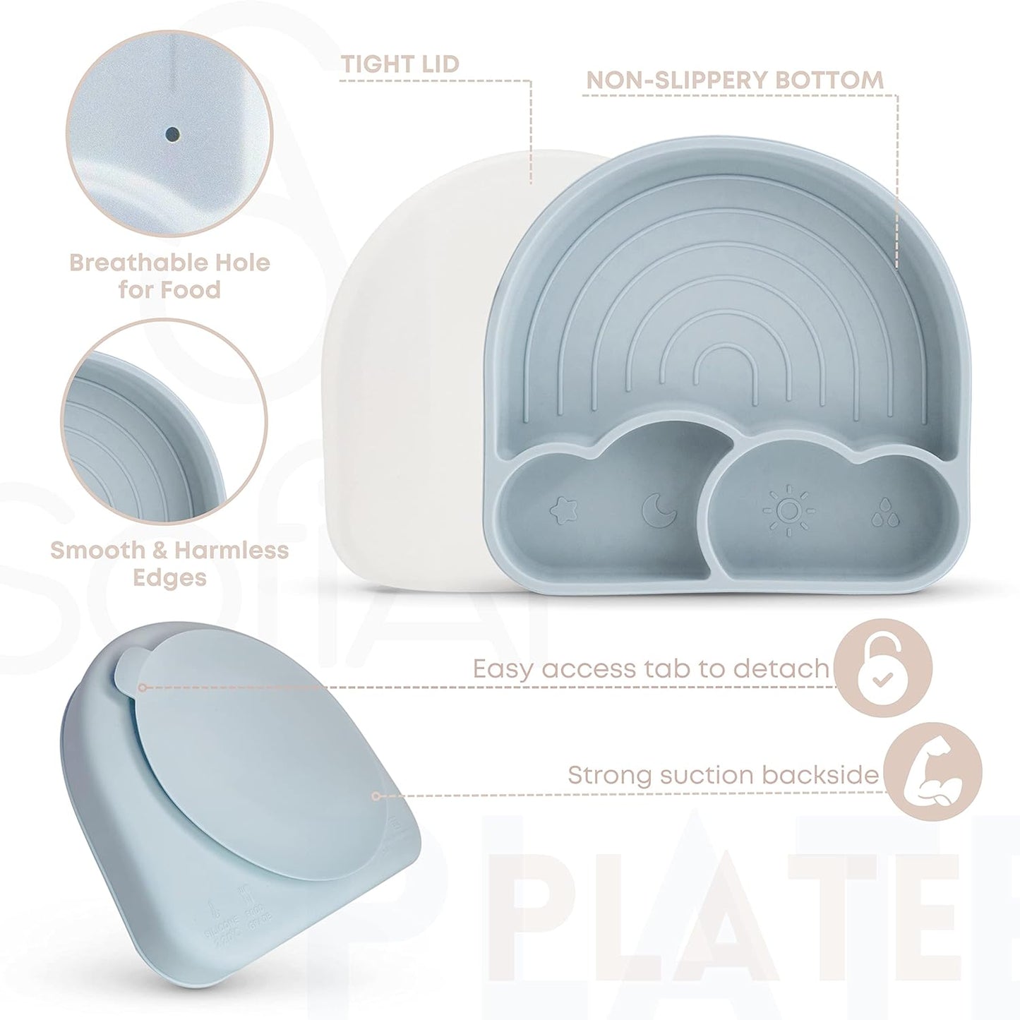 BPA-Free Non-Toxic Silicone Baby Feeding Set – Suction Plate, Bowl, Bib & Cup – 11-Piece Baby Led Weaning Set for Ages 6-18 Months – Eco Gift Bag (Dusty Blue)