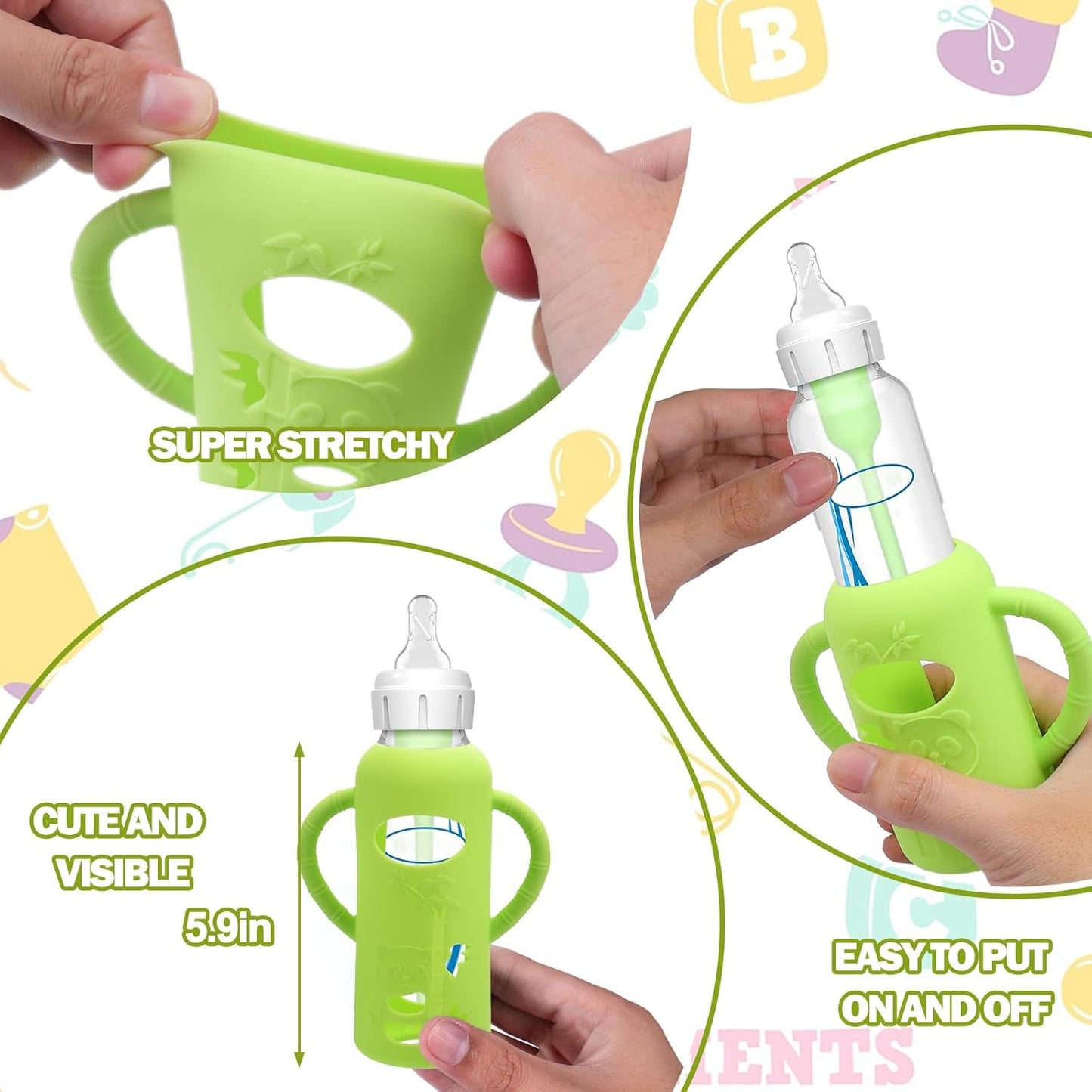 BUSOHA 3 Pack Silicone Sleeves for Dr Brown Glass Baby Bottles - Drop Protection Baby Bottle Sleeves,Compatible with Dr. Brown's Newborn Glass Bottles,with Silicone Handles,8 oz