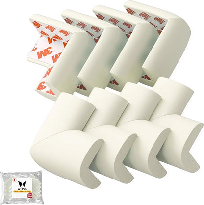 Soft Foam Corner Protectors for Baby, Bed Frame Corner Guards, Sharp Edge Desk Furniture Safety Cover Bumpers for Kids, 3M Adhesive Pre-Taped Rubber Padding Cushion (White, 8 Pack)