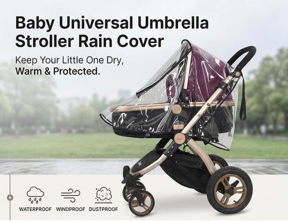 Baby Stroller Rain Cover Transparent PVC with Zipper Window Suitable for General Umbrella Strollers