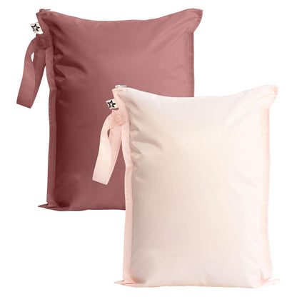 Tiny Twinkle Mess Proof Wet Bags | 2-Pack Reusable Waterproof Wet Bags for Swimsuits | Baby Clothes | Travel & Diaper Bag (Pink, Brown Checkers) - Colors A