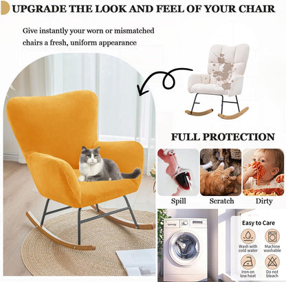 Levoberg Nursery Rocking Chair Cover Velvet Rocker Glider Chairs Cover Slipcovers Stretch Rocking Accent Chair Cover Recliner Armchair Slipcover for Nursery Living Room Bedroom Office Camel