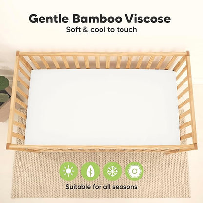 KeaBabies 2-Pack Waterproof Baby Crib Sheets for Boys,Girls -52x28 Viscose Derived from Bamboo Toddler Bed Sheet Neutral,Fitted Crib Mattress Protector Cover for Baby Bedding,Soft & Gentle(Soft White)