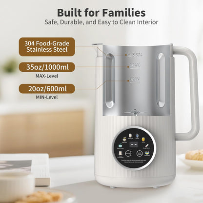 ANHANE 35oz Soy Milk Maker Machine: 8-in-1 Nut Milk Maker for Oat Milk, Vegan Drinks, Baby Food Blender - Plant-Based Milk Machine with Stainless Steel, LED Touch, Auto Shutoff (Green)
