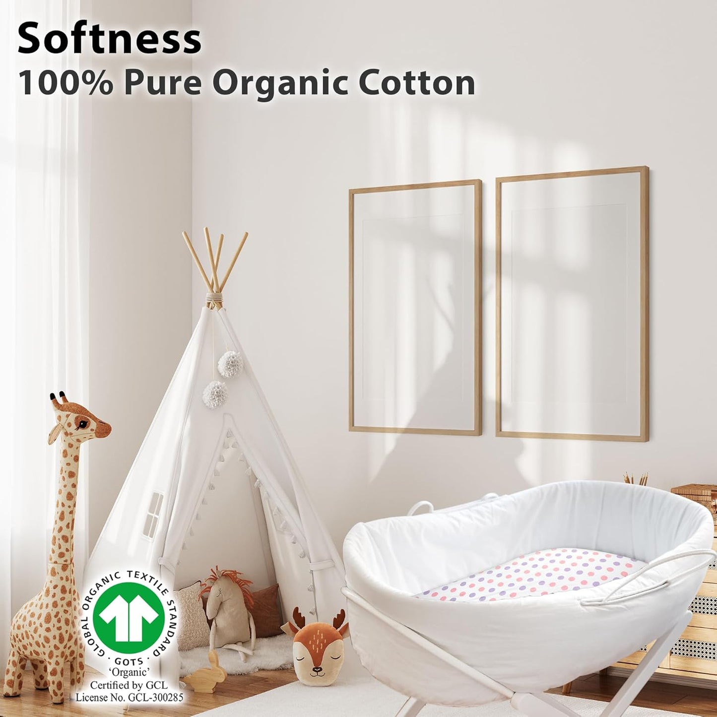 3-Pack Bedside Sleeper Bassinet Sheets | GOTS Certified Organic 100% Muslin Cotton | Ultra Soft & Breathable | 33×20×4” Fitted Sheets | Universal Fit 29–33” x 17–21” Pads