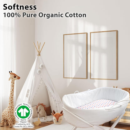 3-Pack Bedside Sleeper Bassinet Sheets | GOTS Certified Organic 100% Muslin Cotton | Ultra Soft & Breathable | 33×20×4” Fitted Sheets | Universal Fit 29–33” x 17–21” Pads