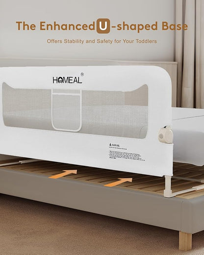 HOMEAL 59in Foldable Toddler Bed Rails, Bed Rail for Toddlers with U-Shape Base, Baby Bed Rail Guard for Twin, Full, Queen, King Beds, Bed Rail for Baby, White