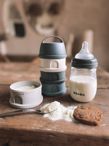 BEABA Formula and Snack Container, Baby Formula Dispenser, Toddler Baby Snack Storage Container, Holds up to 11 Doses of Milk Powder Per Compartment, Made in France, Rose