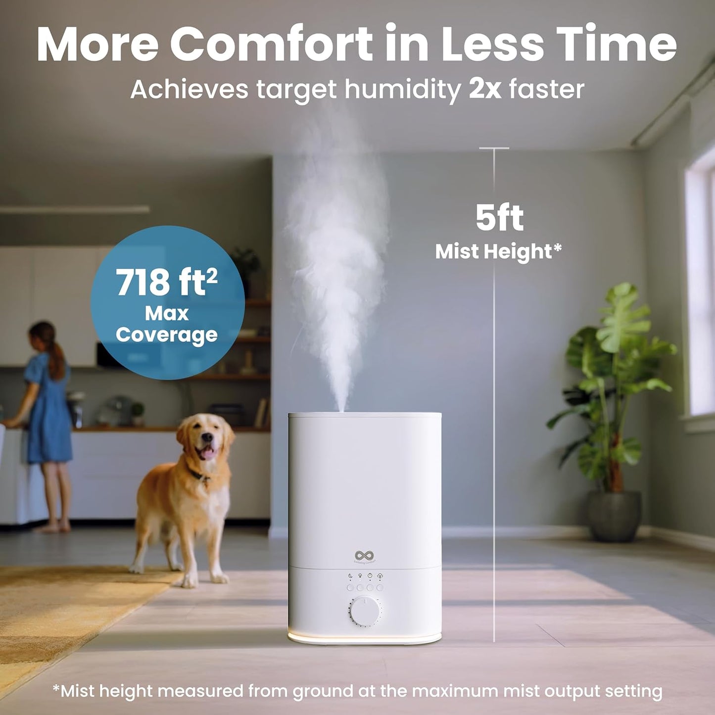 Everlasting Comfort 2.5L Top Fill Humidifier for Bedroom – Quiet, Easy to Fill & Clean, 24HR Runtime, Night Lights, Timer, Ultrasonic Cool Mist, Auto Shut-Off, Essential Oil Diffuser - White