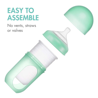 Boon Nursh Reusable Silicone Pouch Baby Bottles - Medium Flow Nipple - Silicone Baby Bottle Pouch and Nipple - Baby Feeding Essentials - Gray - 3-6 Months - 3 Count - 8 Ounce