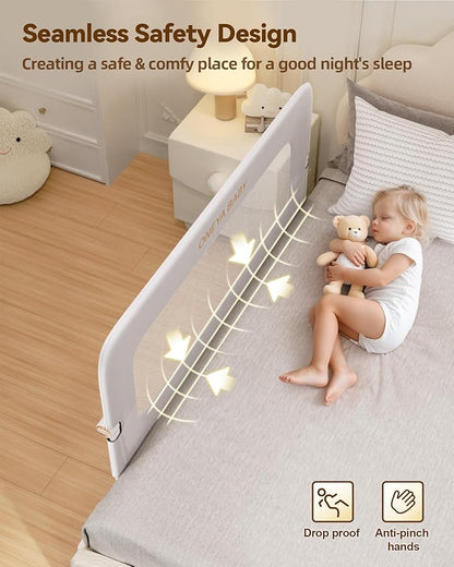 Baby Bed Rail Guard, 48in Thickened Toddler Bed Rail for Toddlers, Extral Tall Swing Down Child Safety Side Railing Guards with Reinforced Anchor for Twin, Full, Queen, King Bunk Size Bed, Grey, 27”H