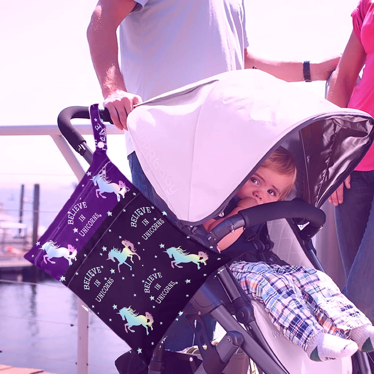 visesunny Leopard Grain 2Pcs Wet Bag with 2 Zippered Pockets Snap Handle Washable Reusable Roomy for Travel,Beach,Pool,Daycare,Stroller,Diapers,Dirty Gym Clothes, Wet Swimsuits, Toiletries
