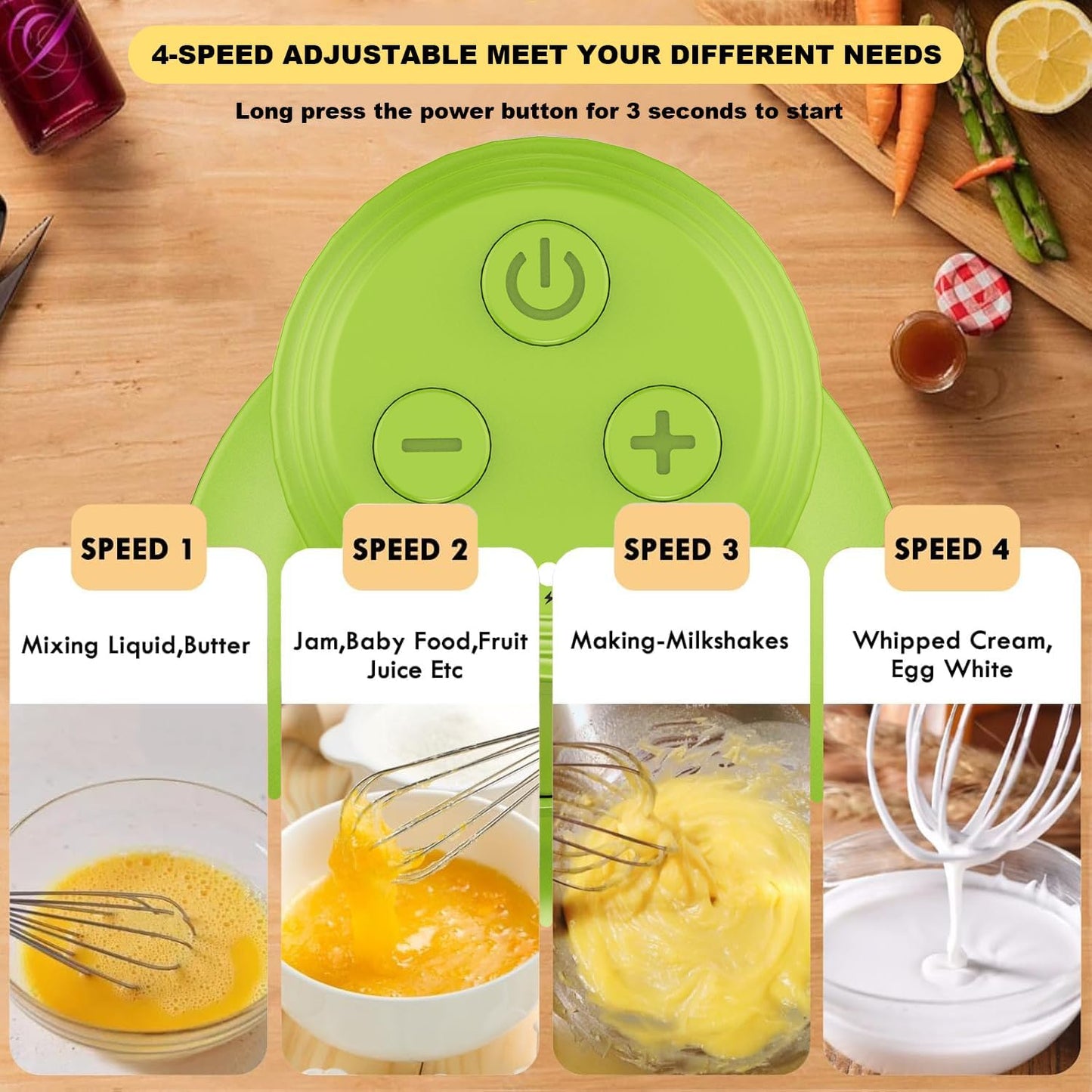 Hand Mixer with Whisk and Forther Wand,Electric Whisk, Milk Frother, Hand Held Mixers,Cordless Hand Mixer, Whisks for Cooking, Mini Mixer,Stirrers Electric,Food Chopper, Baby Food Maker,4-Speed, 10Oz