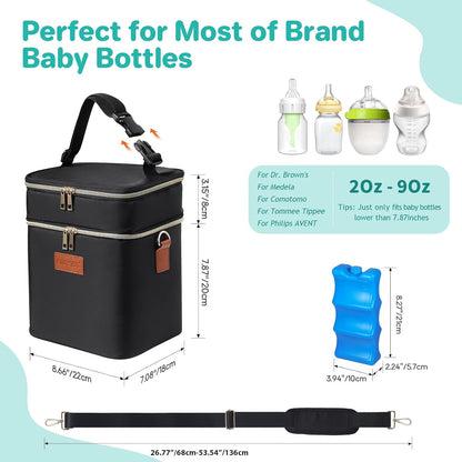 PIIOSER Breastmilk Cooler Bag with Ice Pack Fits 6 Baby Bottles Up to 9 Ounce, Insulated Baby Bottle Tote Bags, Double Layer Waterproof Leak-Proof with Shoulder Strap for Nursing & Working Mom (Grey)