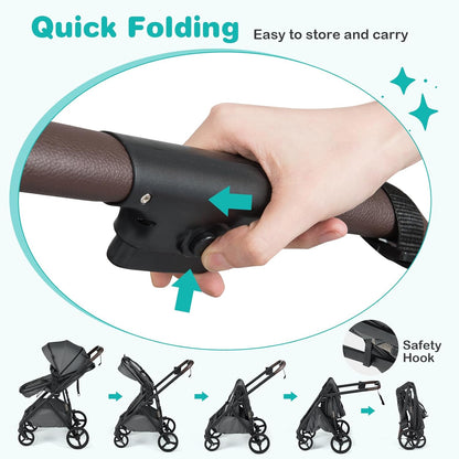 BABY JOY 2 in 1 Baby Stroller, High Landscape Convertible Bassinet Stroller with Reversible Seat, Net, Adjustable Canopy, Cup Holder, Foldable Pushchair Pram Stroller for Newborn Toddlers (Gray)