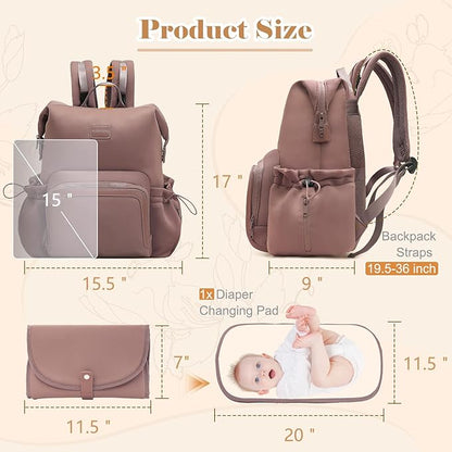 miss fong Diaper Bag Backpack - Baby Diaper Bag Neoprene Bag Large Capacity Neoprene Backpack with Diaper Changing Pad with 12 Pockets Pañaleras Para Bebe Baby Backpack for Mom & Dad -Mauve