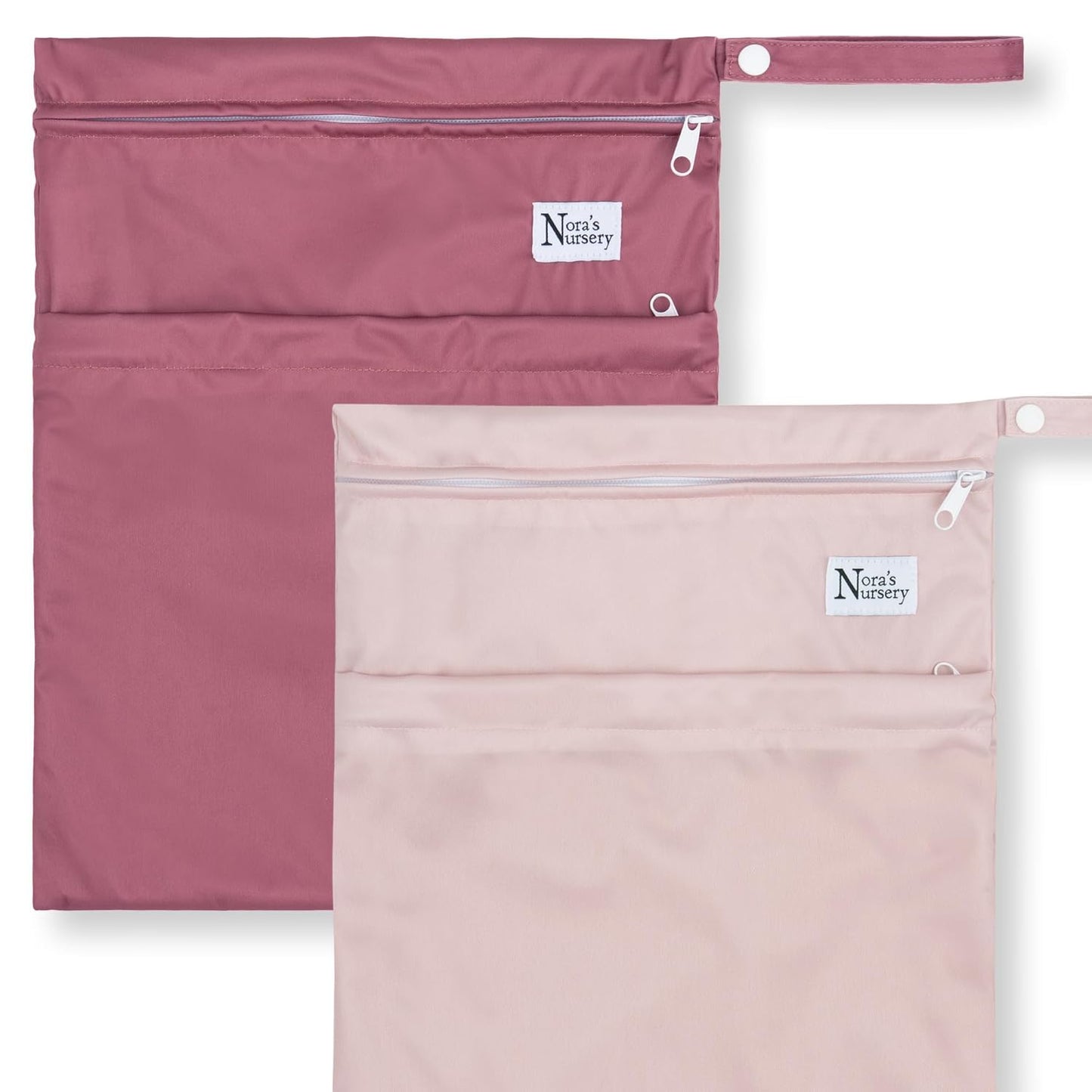 Nora's Nursery Reusable Wet Dry Bag for Cloth Diapers, Washable Pod with Large Zipper Opening, 2-Pack Waterproof Diaper Pods with Detachable Snap, Wet Bags for Cloth Diapers
