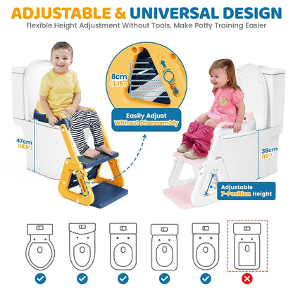 Orzbow Potty Training Seat | Upgrade Toddler Potty Training Toilet with Step Stool, 2-in-1 Stability Toilet Seat for Boys Girls | with Splash Guard, Anti-Slip Pad, Ladder, and Height Adjustable, Pink