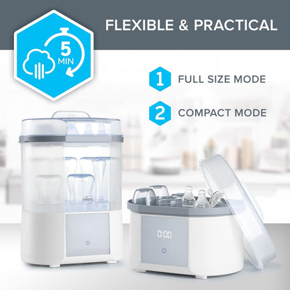 Chicco 3-in-1 Modular Electric Steam Sterilizer for Baby Bottles, Feeding Accessories, and More | Eliminates 99.9% of Germs | 3 Configurations | Automatic Shut-Off and Quiet Operation