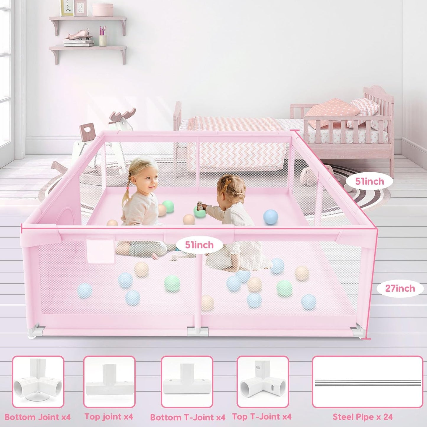 besuhot Baby Playpen Extra Large Play Yard 74" x 50" Playpen for Babies and Toddlers with Anti-Slip Suckers and Zipper Gate, Safety Baby Activity Center for Indoor & Outdoor