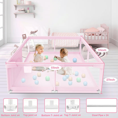 besuhot Baby Playpen Extra Large Play Yard 74" x 50" Playpen for Babies and Toddlers with Anti-Slip Suckers and Zipper Gate, Safety Baby Activity Center for Indoor & Outdoor