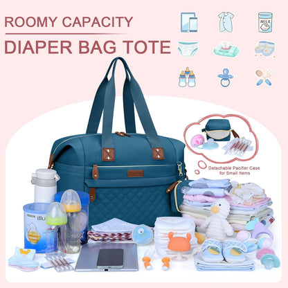 Pritent Diaper Bag Tote - Diaper Baby Bags with Pacifier Case, Shoulder Straps, Stroller Clips, Waterproof Large Mommy Maternity Travel Baby Bag for Mom and Dad, Green, Medium