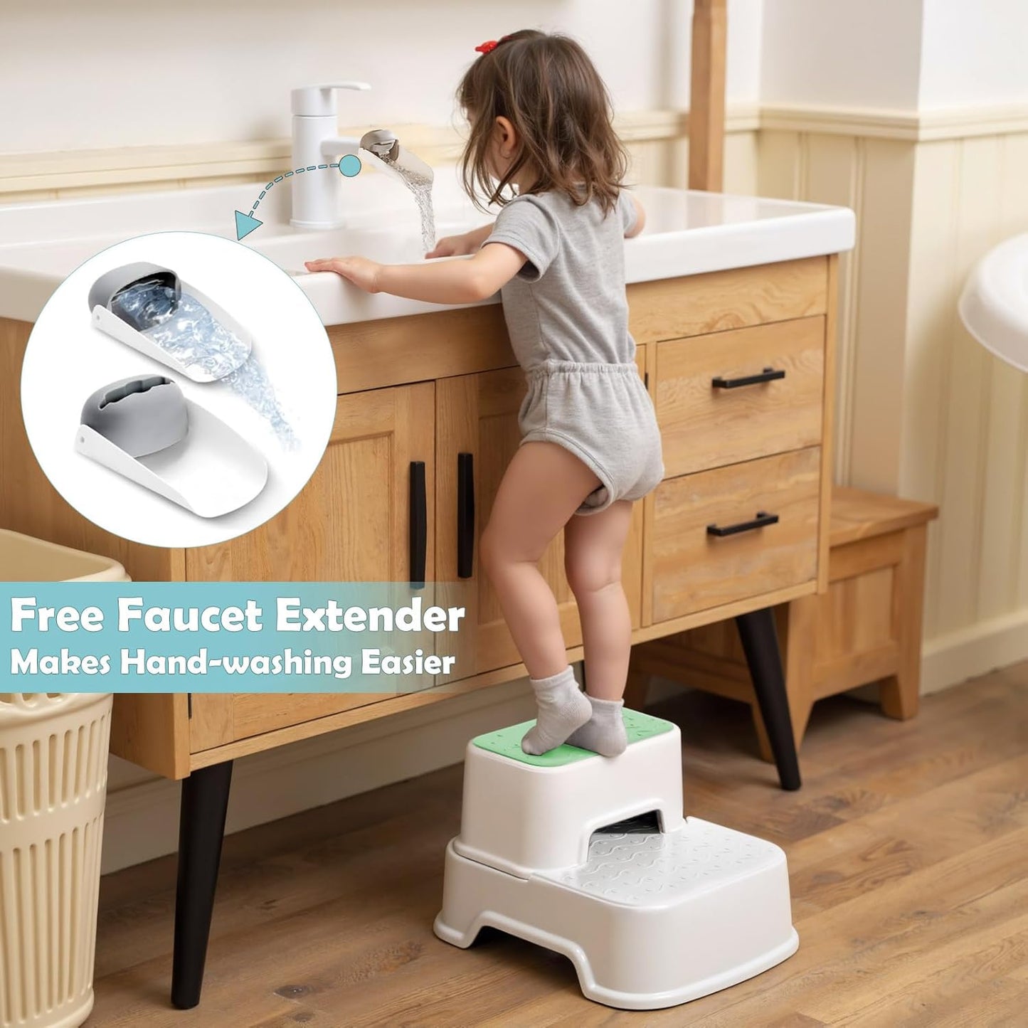 2-Step Toddler Step Stool, Non Slip Kids Step Stool for Bathroom Sink & Toilet Potty Training, Sturdy Stable Base, 10”Height Supports 220 lbs (2Packs White)