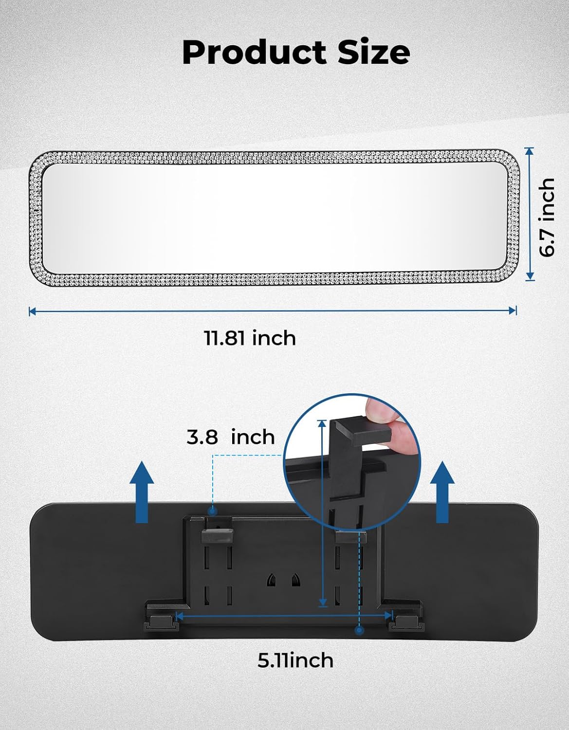 JOYTUTUS Rear View Mirror, Universal 11.81 Inch Panoramic Convex Interior Clip-on Wide Angle Mirror to Reduce Blind Spot Effectively for Car SUV Trucks -Clear