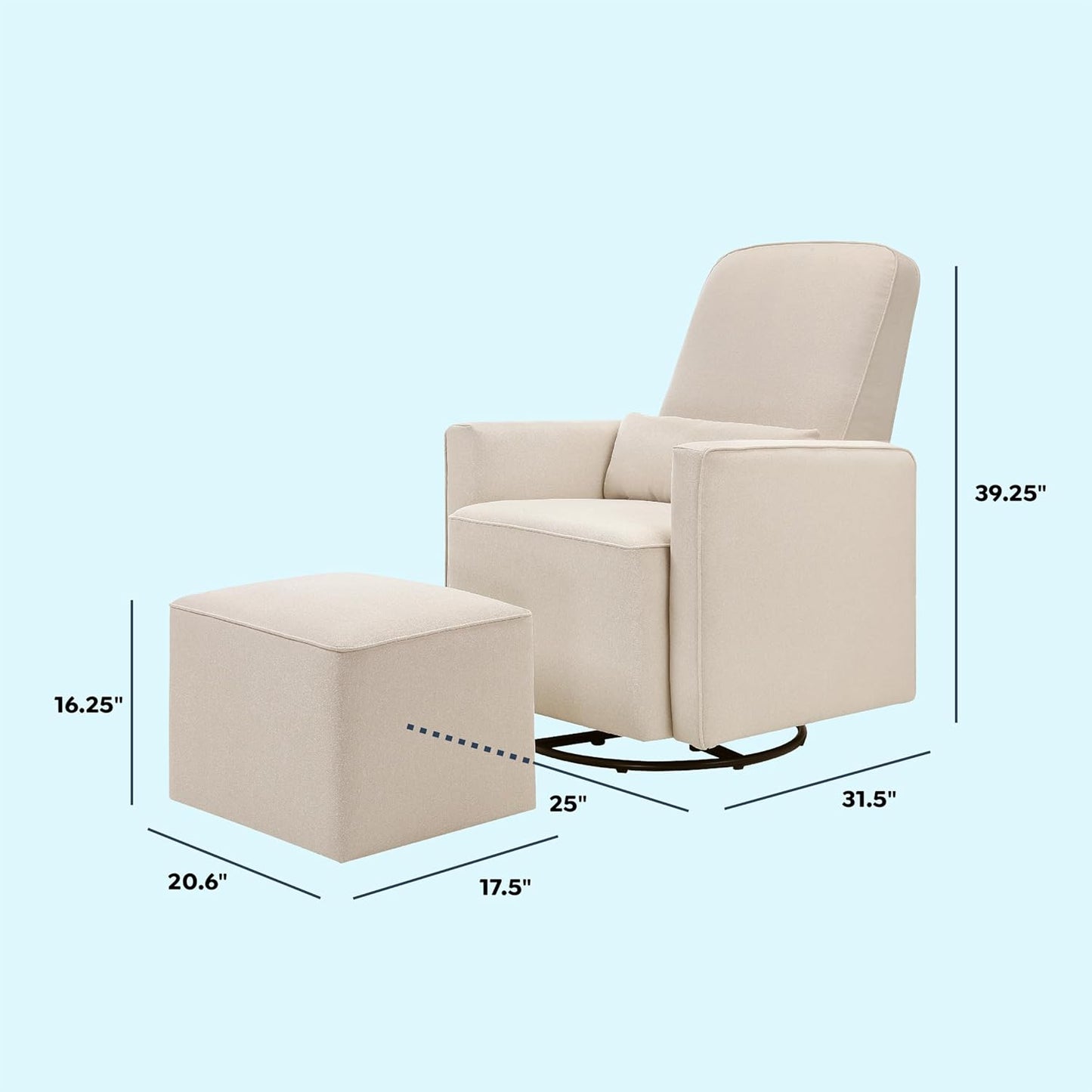 daVinci Olive 360° Swivel Glider Chair w/ Storage Ottoman - Water & Stain Resistant Rocking Glider - GREENGUARD Gold & FSC Certified, Versatile Rocking Chair for Nursery & Living Room, Polyester Cream